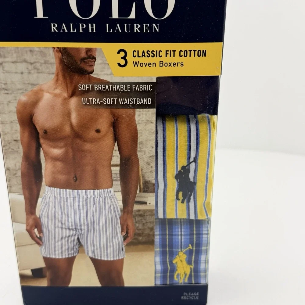 Polo Ralph Lauren Men's Woven Boxers 3 Pack Size M Cotton Plaid Stripe New